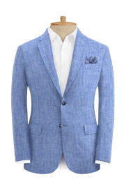 Blue Solid 2-Button Linen Suit