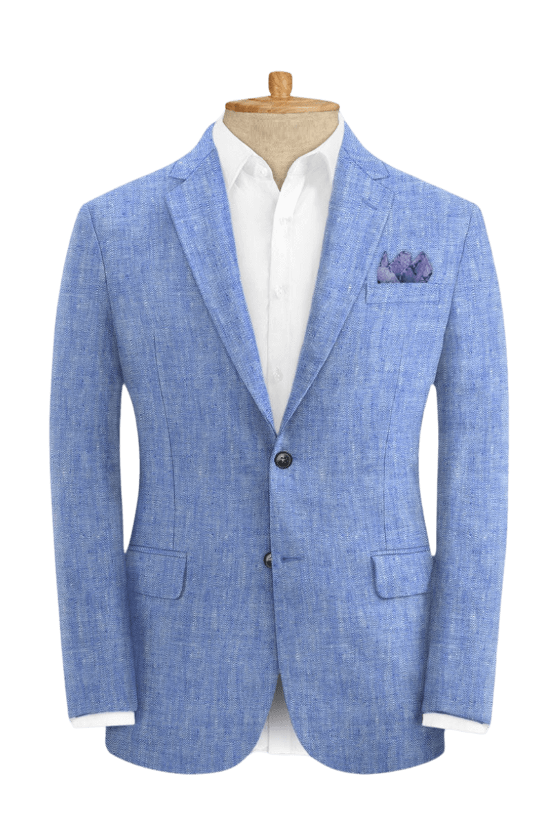 Blue Solid 2-Button Linen Suit