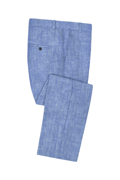 Blue Solid 2-Button Linen Suit