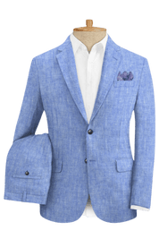 Blue Solid 2-Button Linen Suit