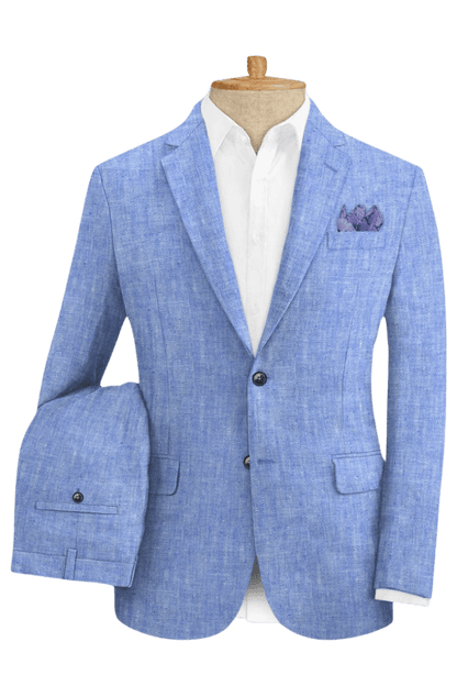 Blue Solid 2-Button Linen Suit