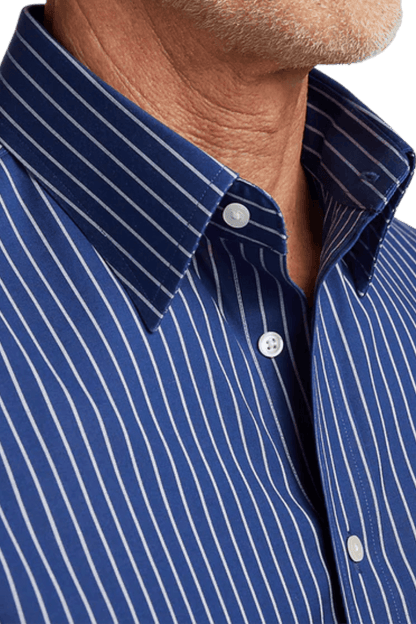 Chemise habillée à rayures extensibles bleues sans repassage 