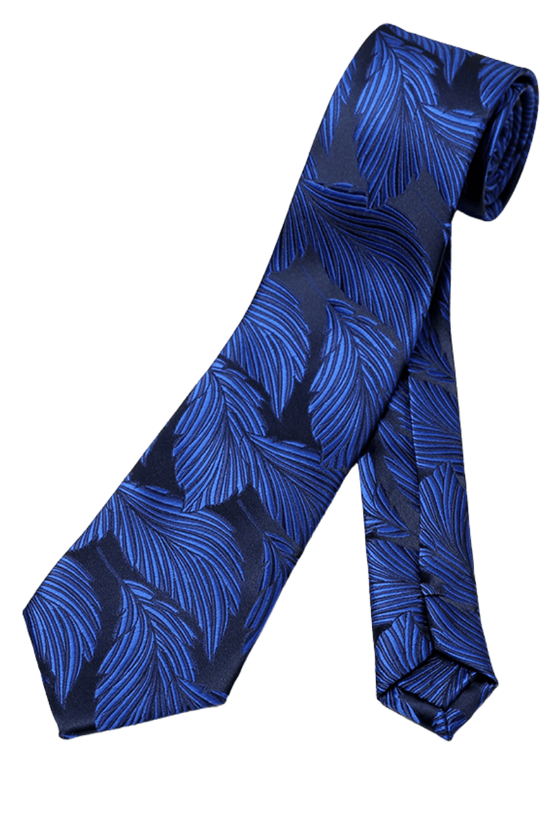 Blue Elegance Tropical Leaves Handmade Tie