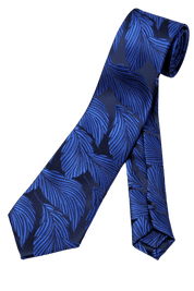 Blue Elegance Tropical Leaves Handmade Tie