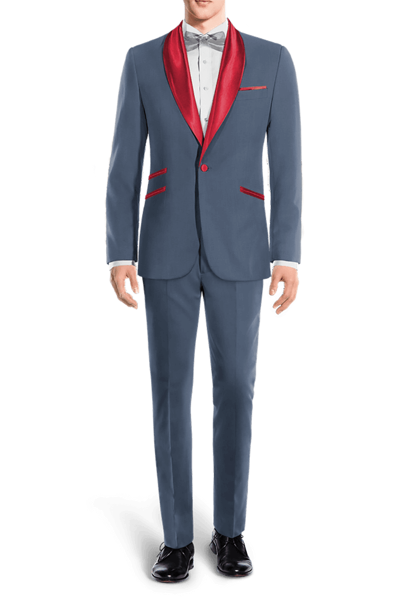 Blue Tuxedo with Red Lapel Suit