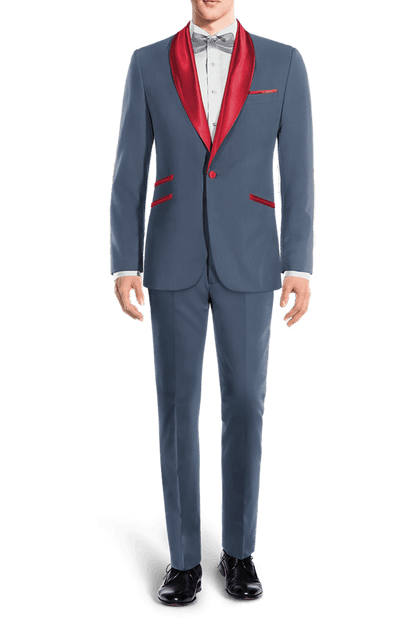 Blue Tuxedo with Red Lapel Suit