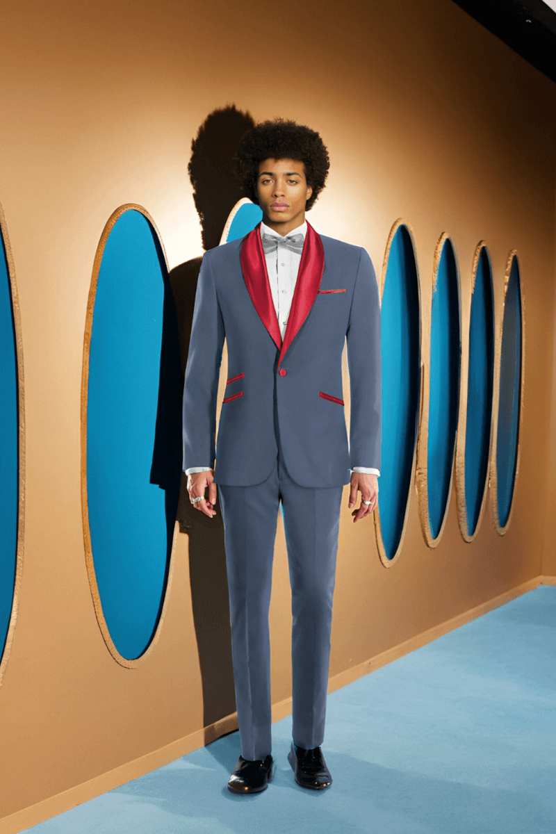 Blue Tuxedo with Red Lapel Suit