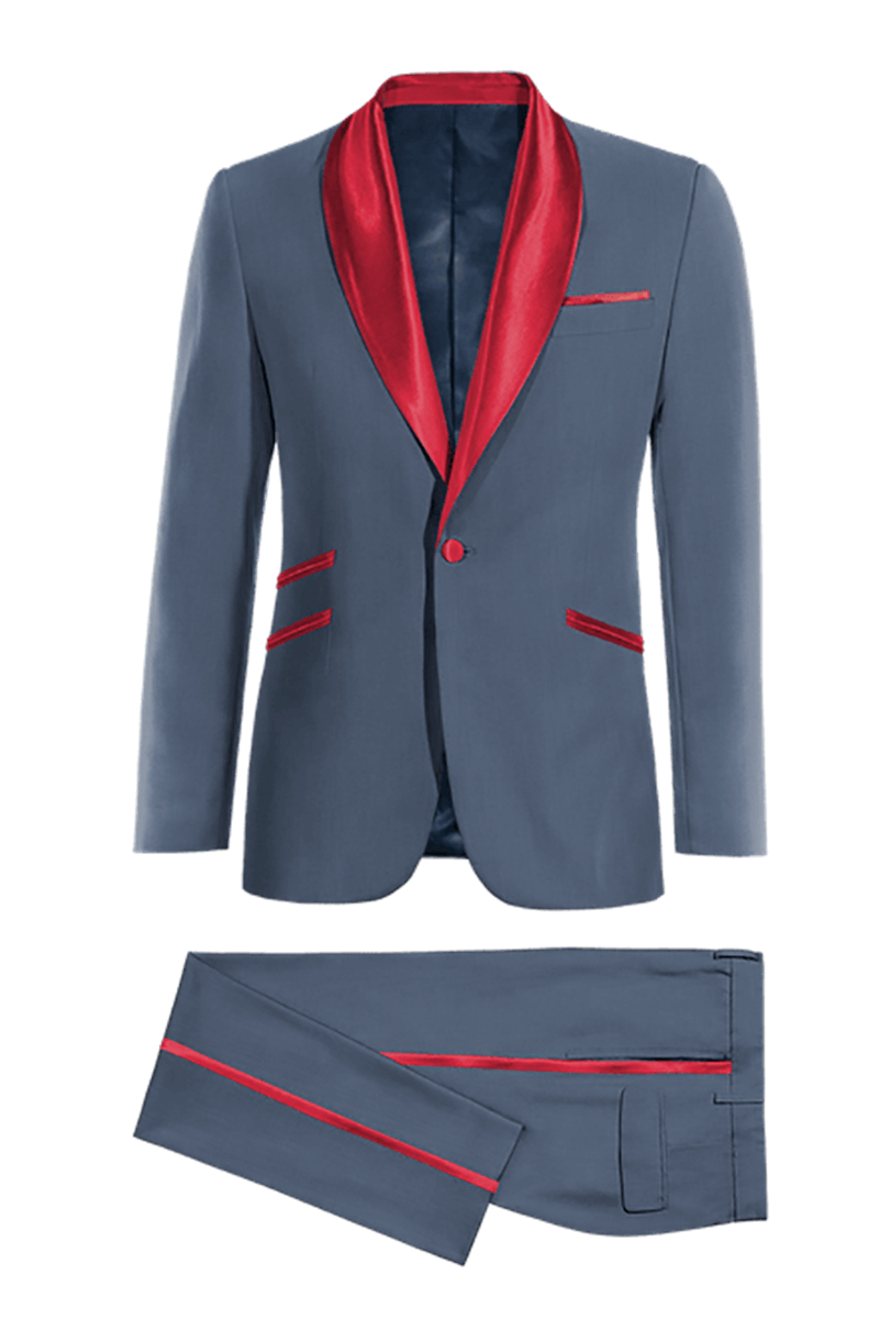 Blue Tuxedo with Red Lapel Suit