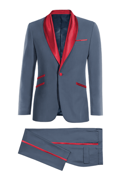 Blue Tuxedo with Red Lapel Suit