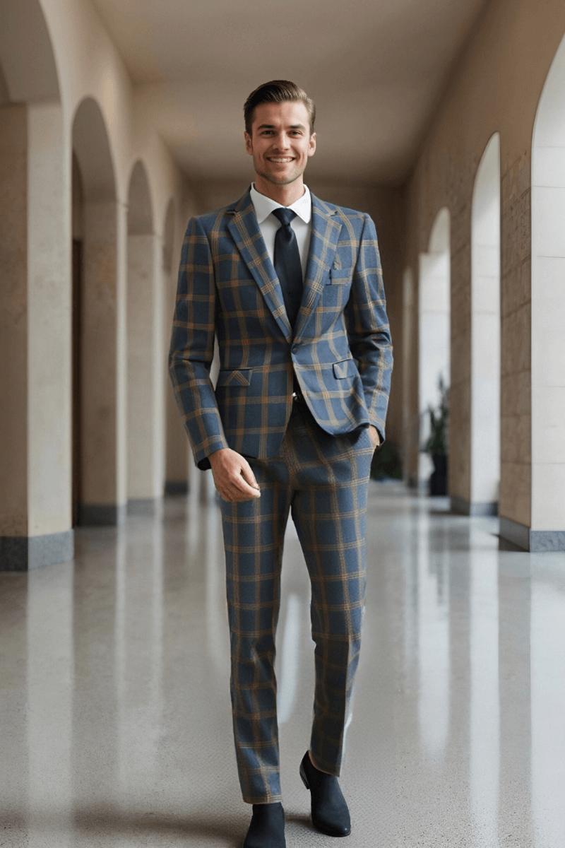 Blue Windowpane Classic Slim Fit 3-Piece Suit