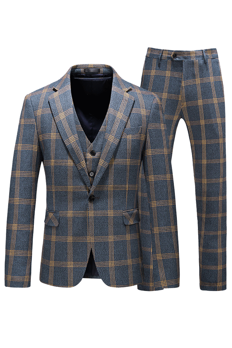 Blue Windowpane Classic Slim Fit 3-Piece Suit