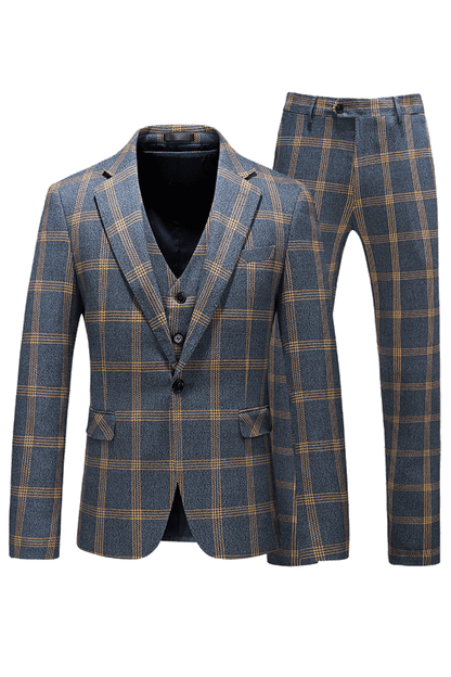 Blue Windowpane Classic Slim Fit 3-Piece Suit