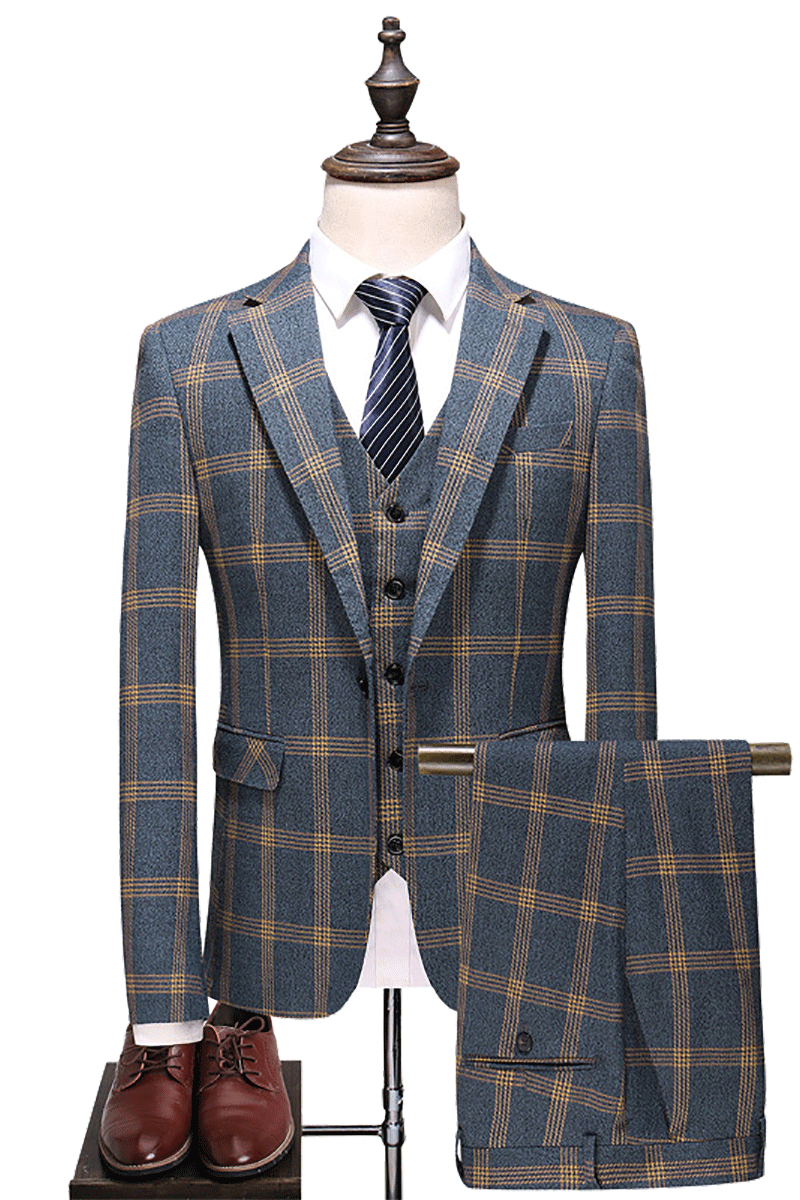 Blue Windowpane Classic Slim Fit 3-Piece Suit