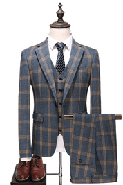 Blue Windowpane Classic Slim Fit 3-Piece Suit