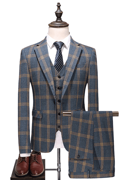 Blue Windowpane Classic Slim Fit 3-Piece Suit