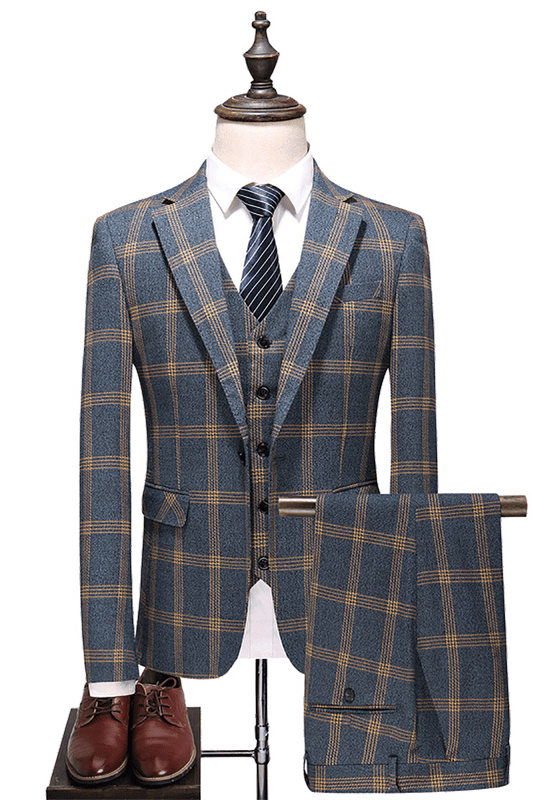 Blue Windowpane Classic Slim Fit 3-Piece Suit