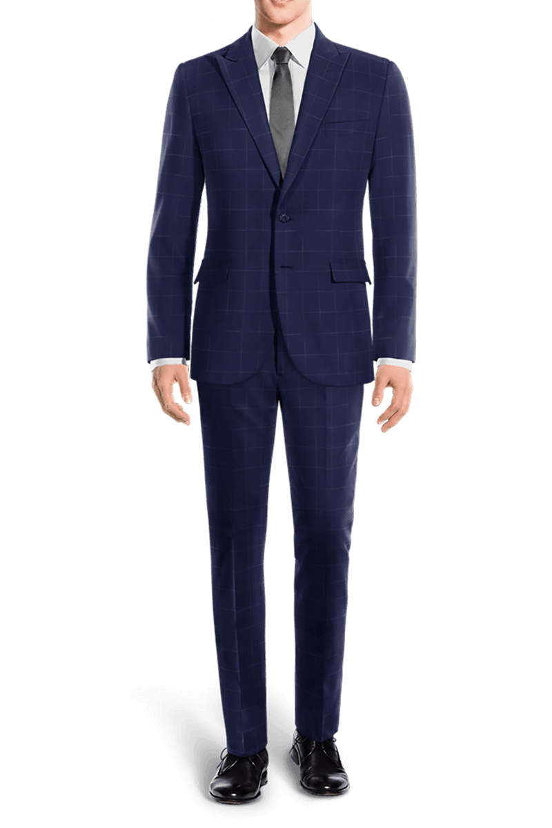 Blue Windowpane Stretch 2-Button Suit