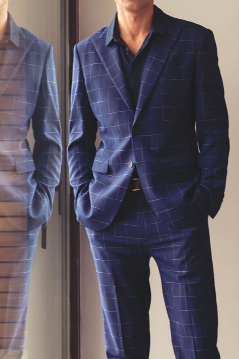 Blue Windowpane Stretch 2-Button Suit