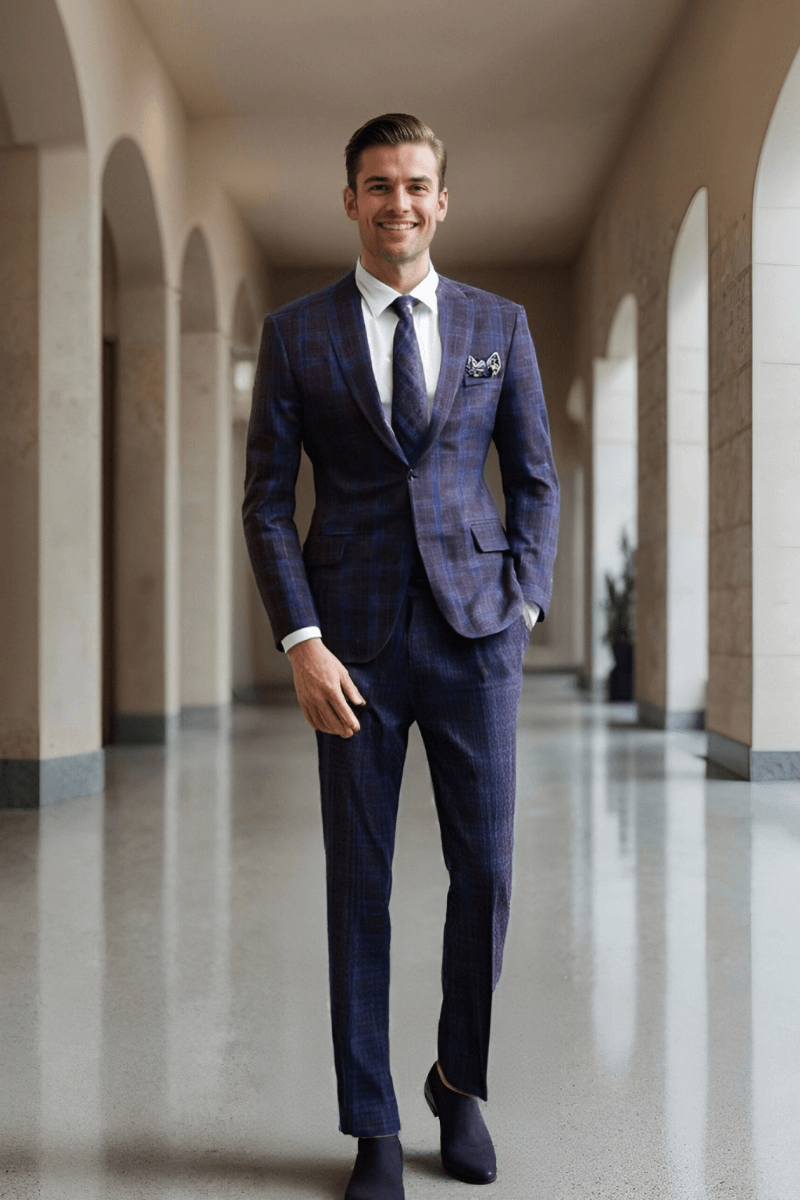 Blue Windowpane Stretch 2-Button Suit