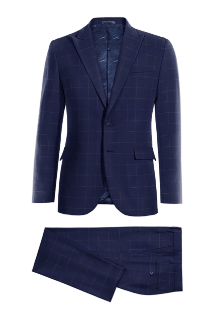 Blue Windowpane Stretch 2-Button Suit