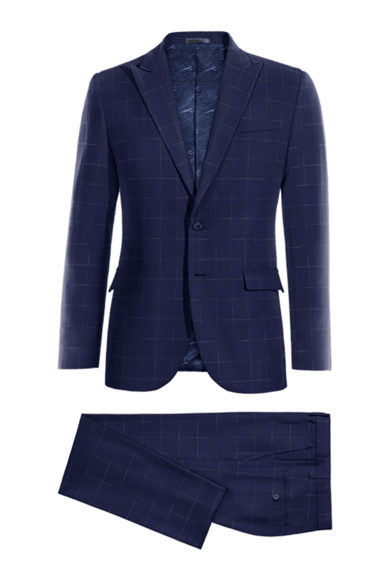 Blue Windowpane Stretch 2-Button Suit