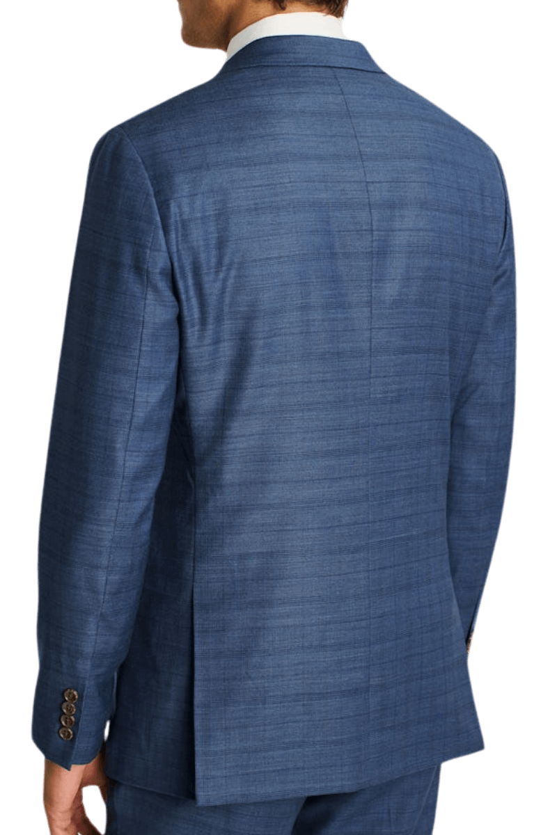 Blue Windowpane Stretch Wool Notch Lapel Suit