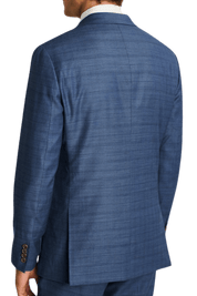 Blue Windowpane Stretch Wool Notch Lapel Suit