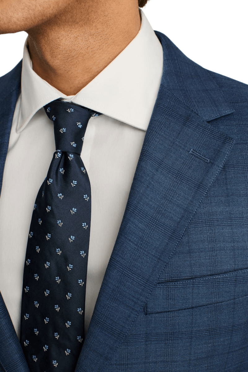 Blue Windowpane Stretch Wool Notch Lapel Suit