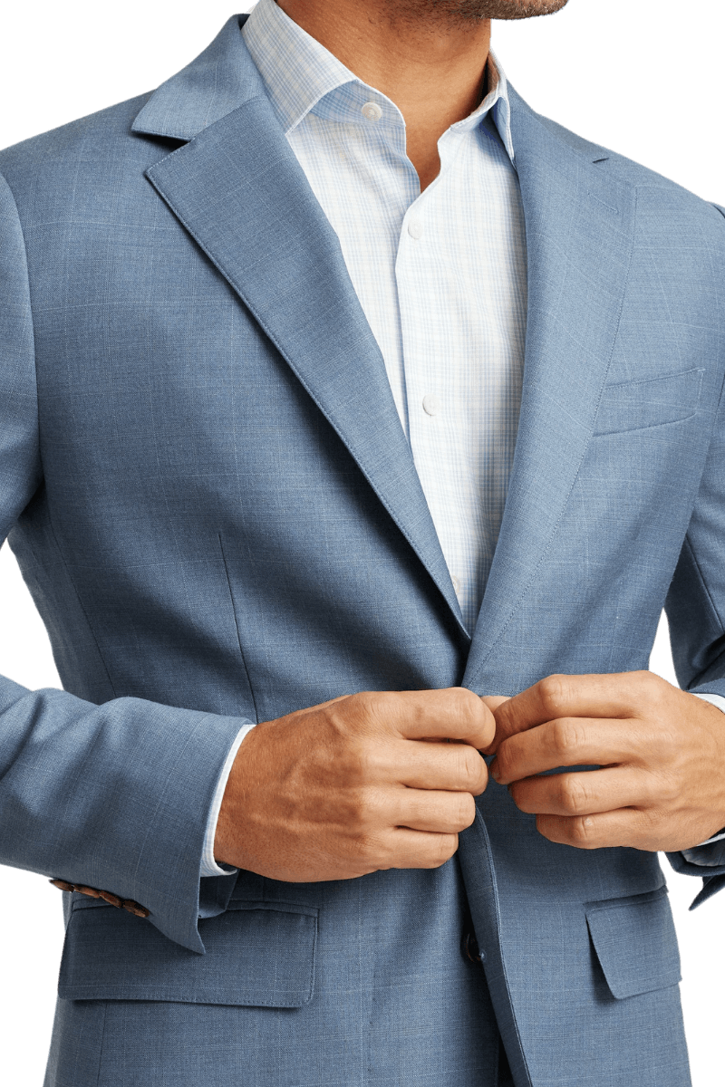 Veste à simple boutonnage en laine bleue à revers crantés et coupe moderne