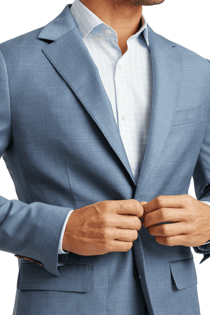 Veste à simple boutonnage en laine bleue à revers crantés et coupe moderne