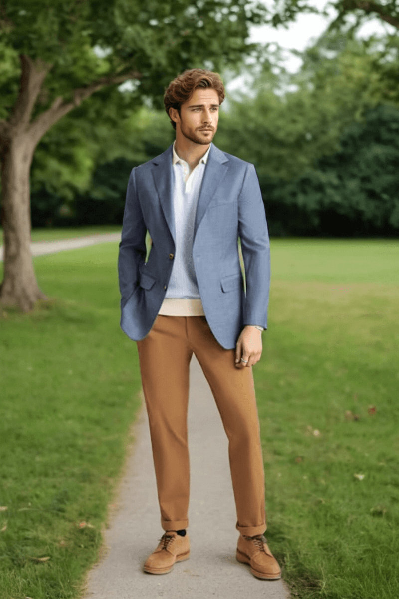 Veste à simple boutonnage en laine bleue à revers crantés et coupe moderne