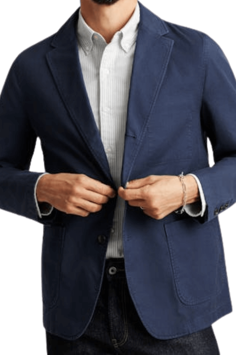 Blue Wool Peak lapel Double Breasted Jacket