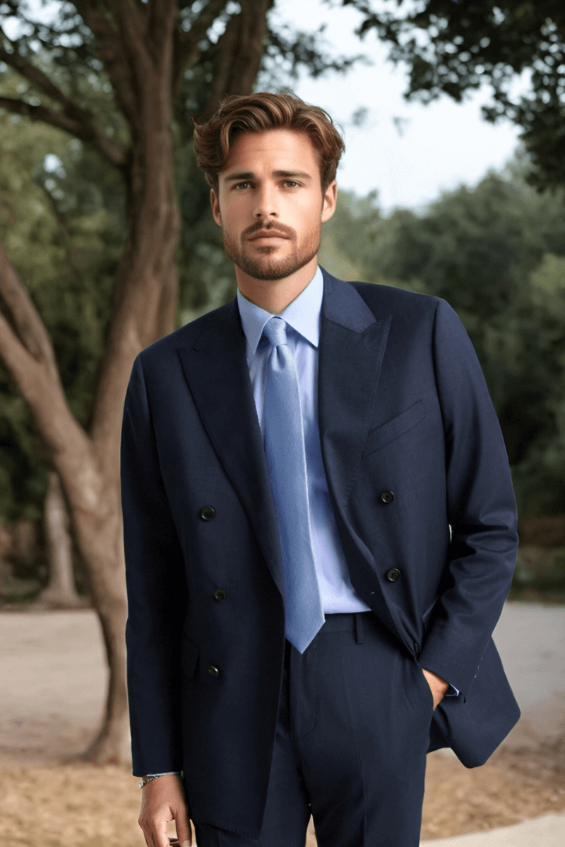 Navy Blue Peaked Lapel Double Breasted Jacket