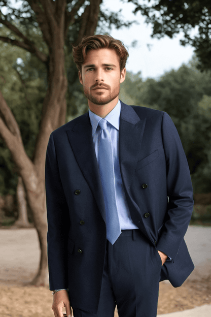 Navy Blue Peaked Lapel Double Breasted Jacket