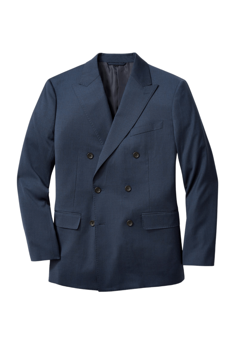 Blue Wool Peak lapel Double Breasted Jacket