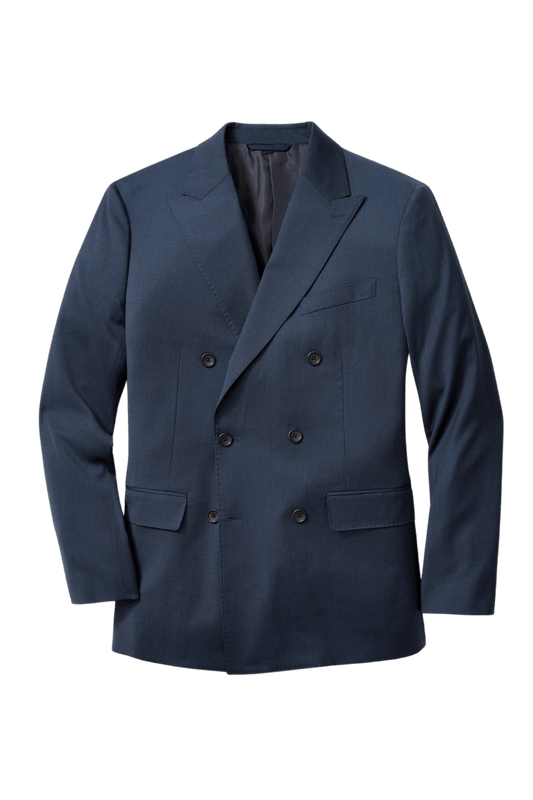 Blaue zweireihige Wolljacke mit steigendem Revers 