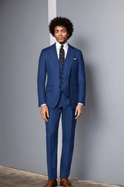 Blue Wool Single Breasted Notch Lapel 3-Piece Suit