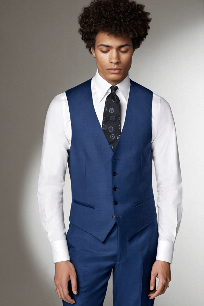 Blue Wool Single Breasted Notch Lapel 3-Piece Suit