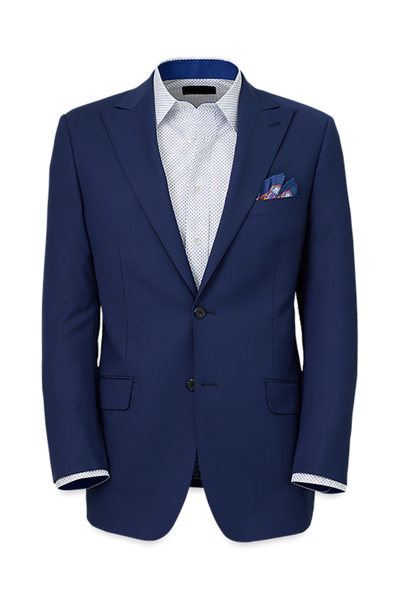 Blue Wool Stretch Single Breasted Peak Lapel Suit