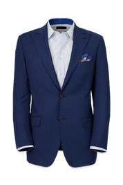 Blue Wool Stretch Single Breasted Peak Lapel Suit