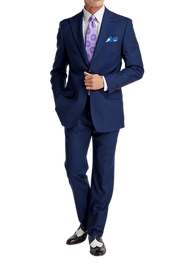 Blue Wool Stretch Single Breasted Peak Lapel Suit