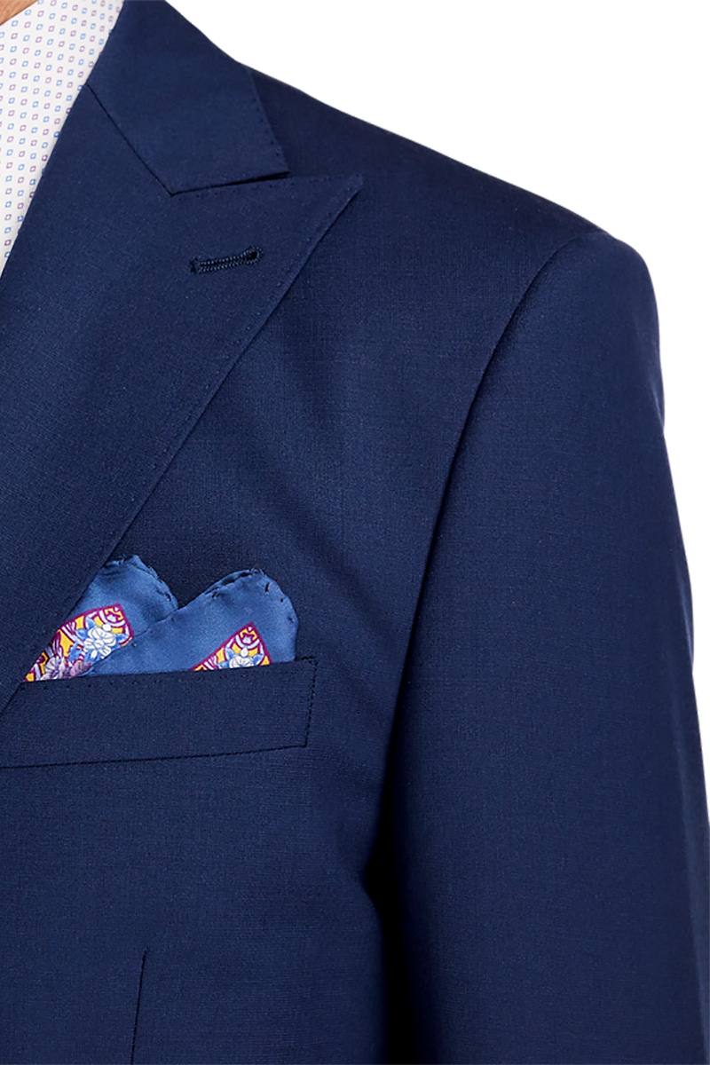 Blue Wool Stretch Single Breasted Peak Lapel Suit