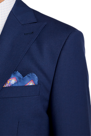 Blue Wool Stretch Single Breasted Peak Lapel Suit