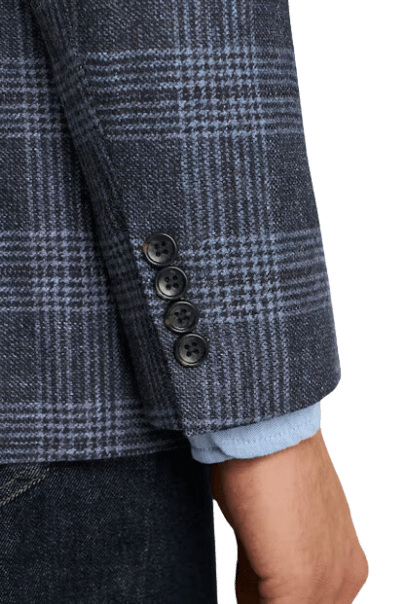 Chaqueta de lana azul con diseño de ventana y corte moderno