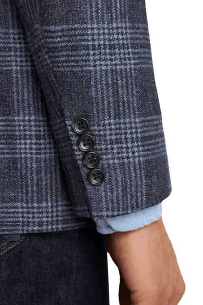 Chaqueta de lana azul con diseño de ventana y corte moderno