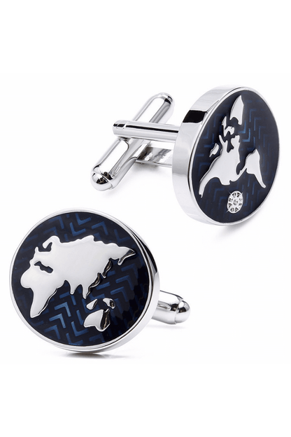 Blue World Map Cufflinks In Sterling Silver