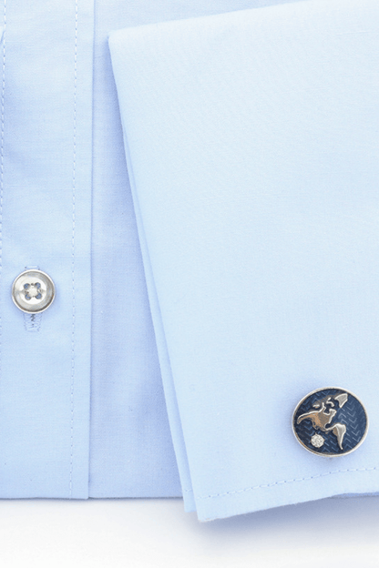 Blue World Map Cufflinks In Sterling Silver