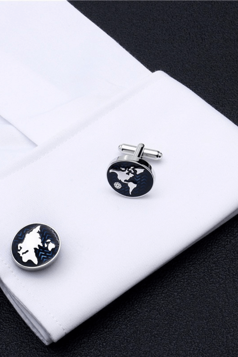 Blue World Map Cufflinks In Sterling Silver