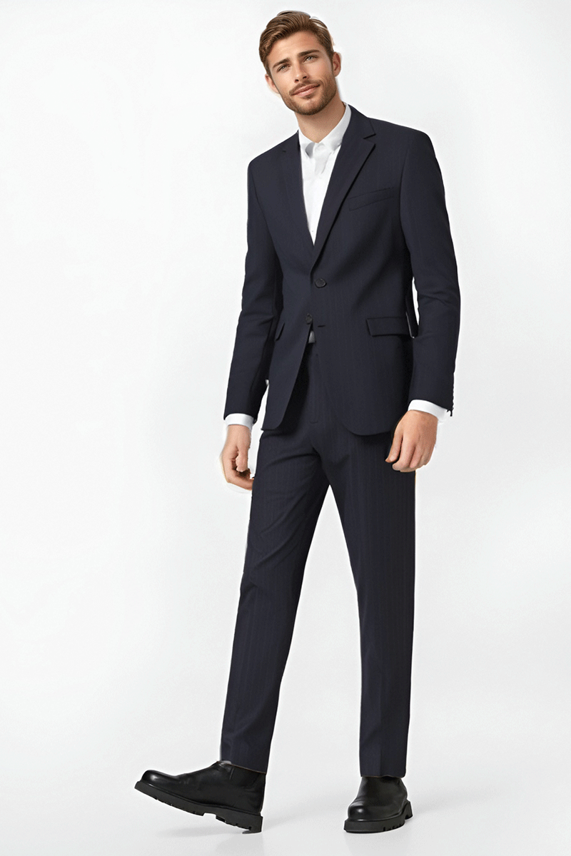 Blue Pinstripe 2 Piece 2 Button Suit