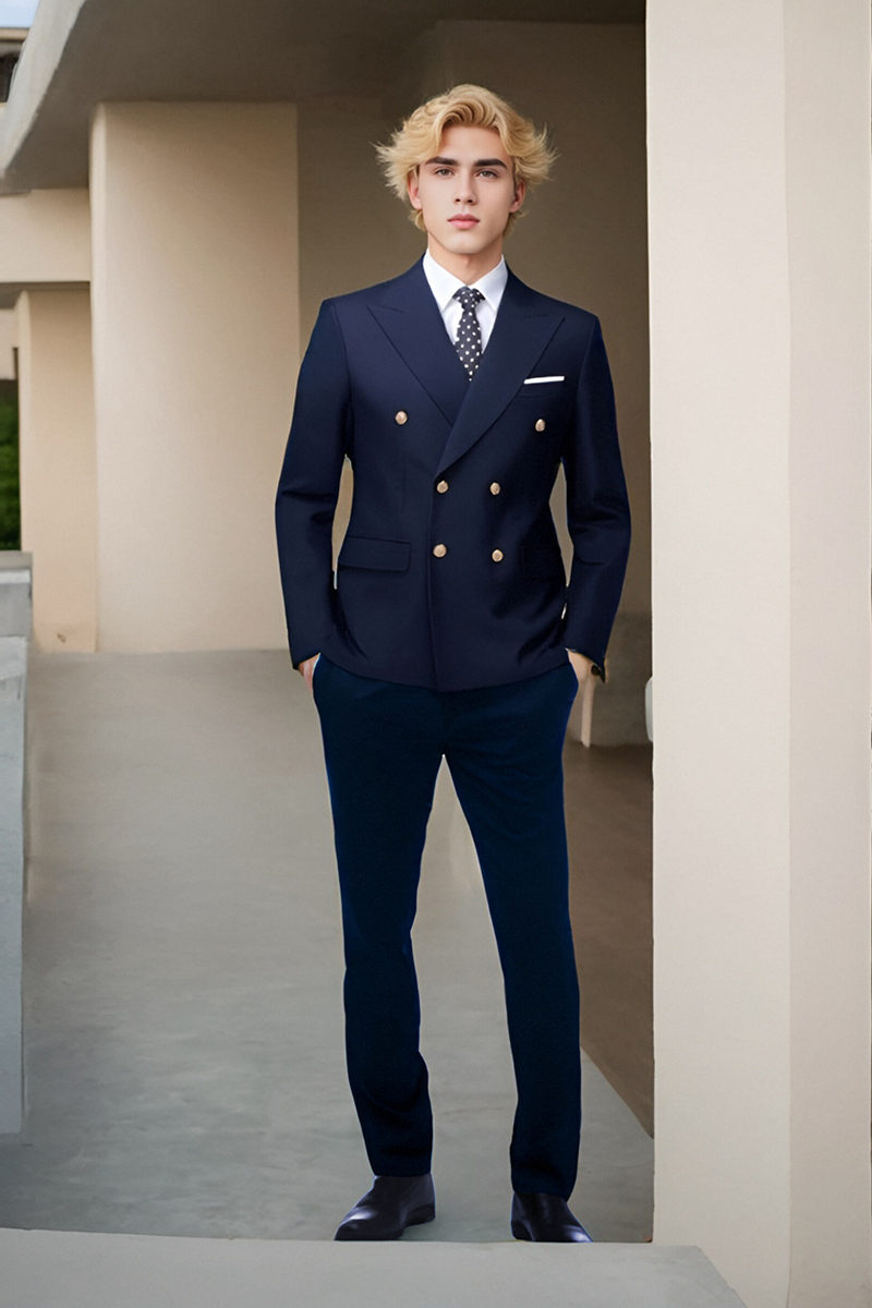 Traje cruzado de dos piezas de corte entallado azul